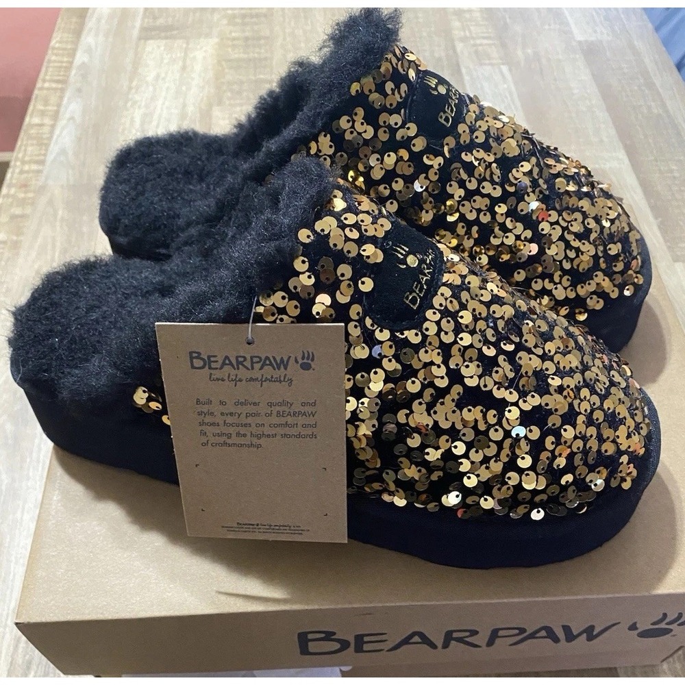 Bearpaw Womens PORTIA Sequin Embellished Slipper Mule BLACK Size 8M With BOX - Picture 2 of 8